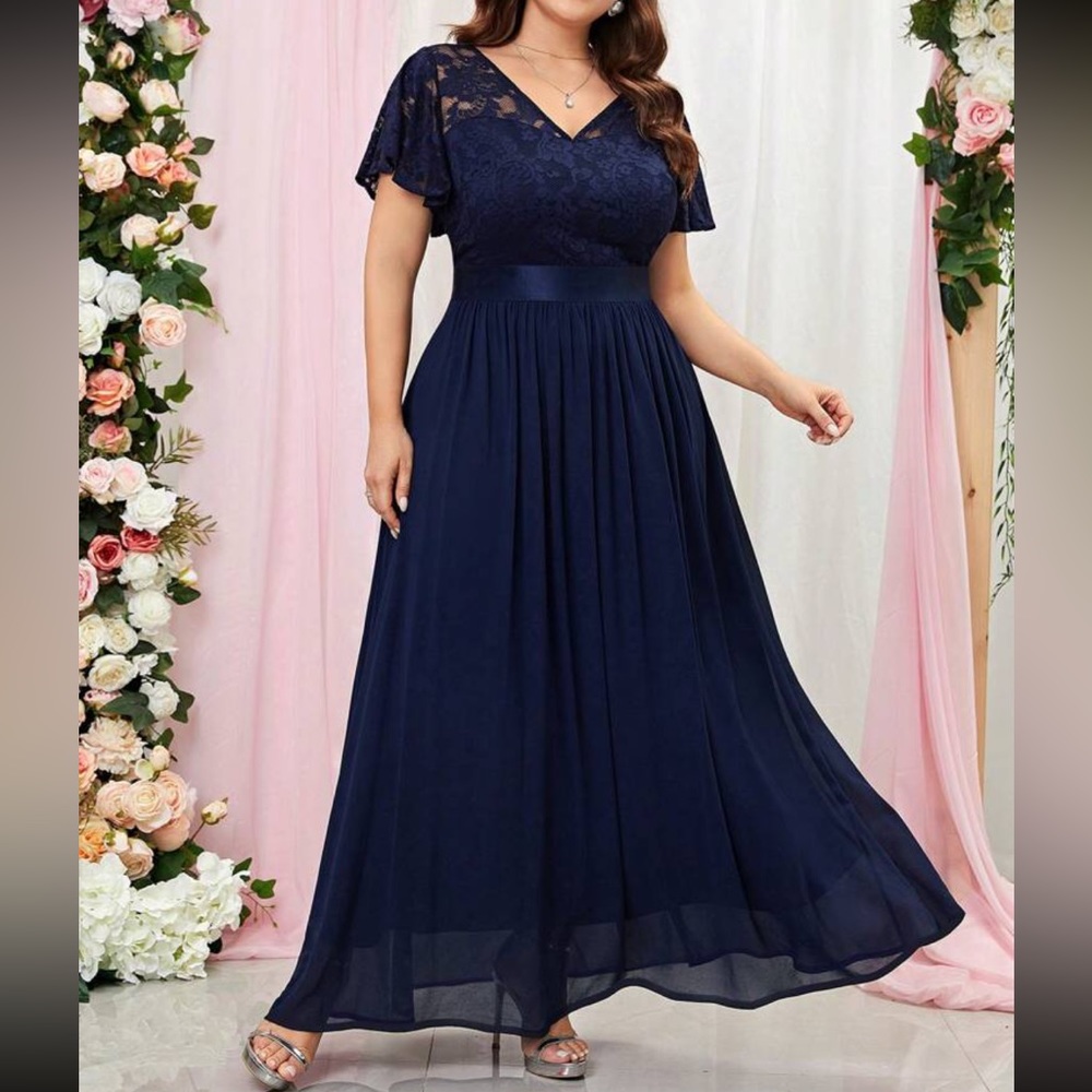 Luxe butterfly sleeve lace party formal dress gown - Picture 4 of 6